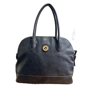 Rudolph Valentino Black Leather Alma style Bag in Craquelure Leather